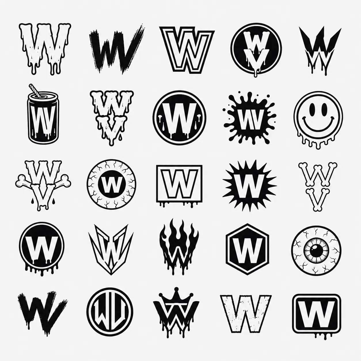 Visual Vomit monochrome mark language.